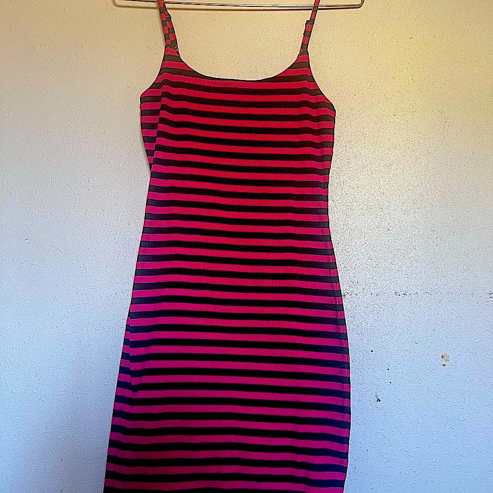 Betsey Johnson Striped Pink and Black bustle body con Women's Dress